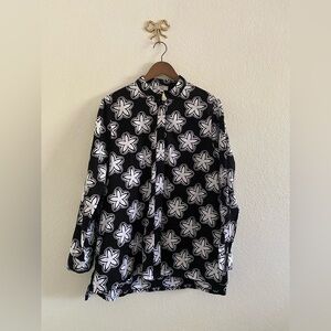 Zuri Nova Women’s Shirt Size XL Cotton African Print Black White Long Sleeve